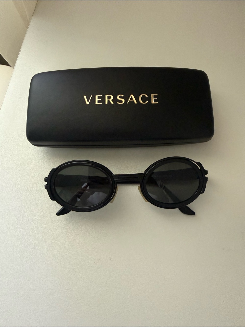 Versace Vintage Black Round Women's Sunglasses with Gold Logo Case